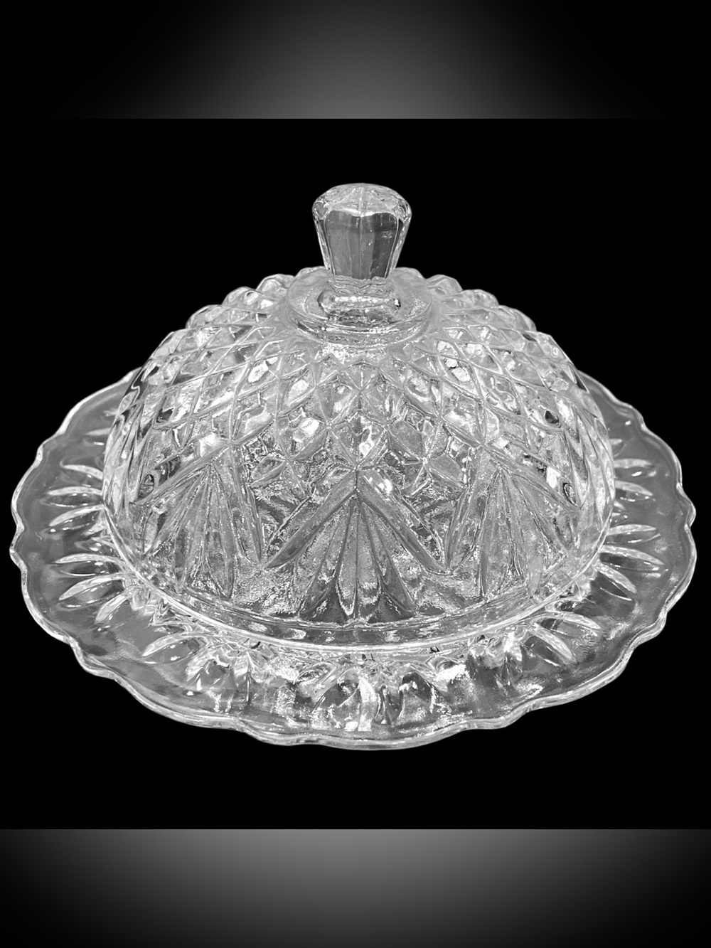 Vintage 1950s Anchor Hocking Prescut Pineapple Clear Glass Covered Butter Dish